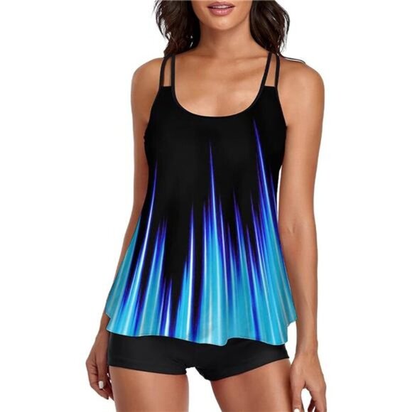 Women's Tankini Swimsuit Two Piece Tummy Control Flowy Swim Top with Boyshorts - Picture 1 of 5